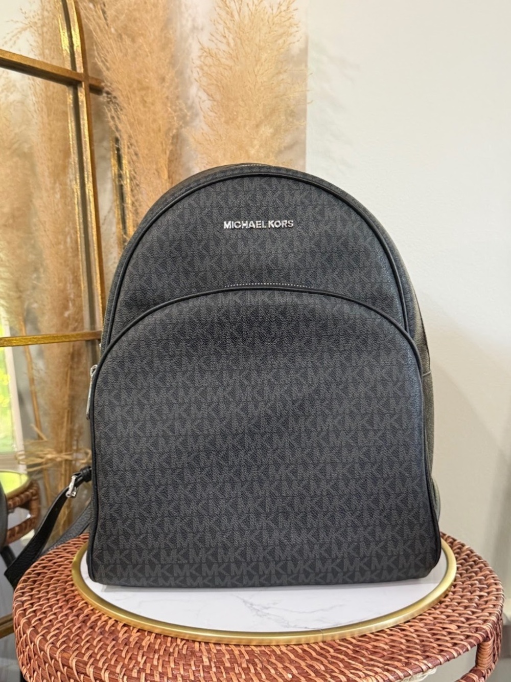 Michael Kors Abbey Black/Black Large Silver-Tone Hardware Backpack NWT